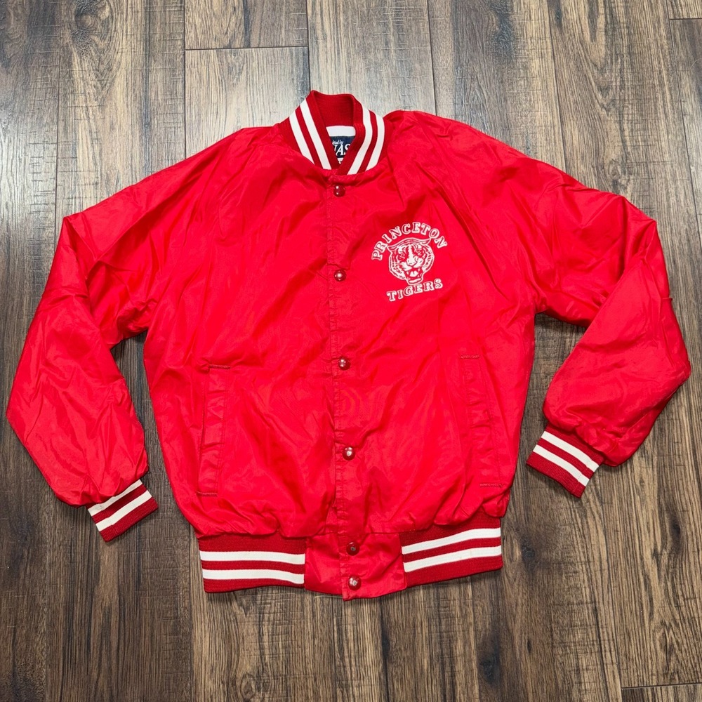 Nasco Princeton Tigers Satin Bomber Jacket Red Youth Large (14/15) Vintage 80s